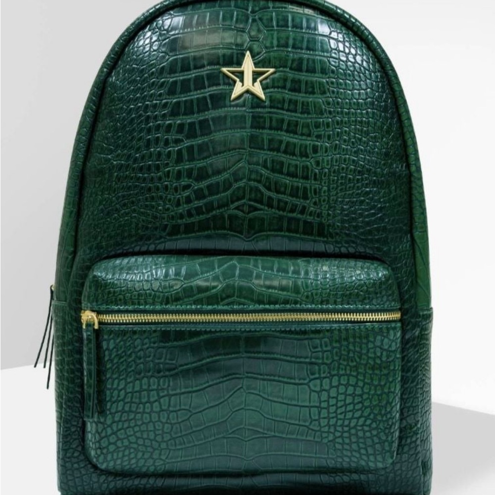 JEFFREY STAR Green Faux Crocodile Embossed Logo Backpack Bag